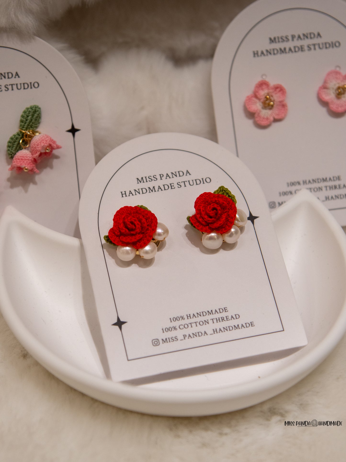 Micro Crochet Earrings/Rose & Pearl