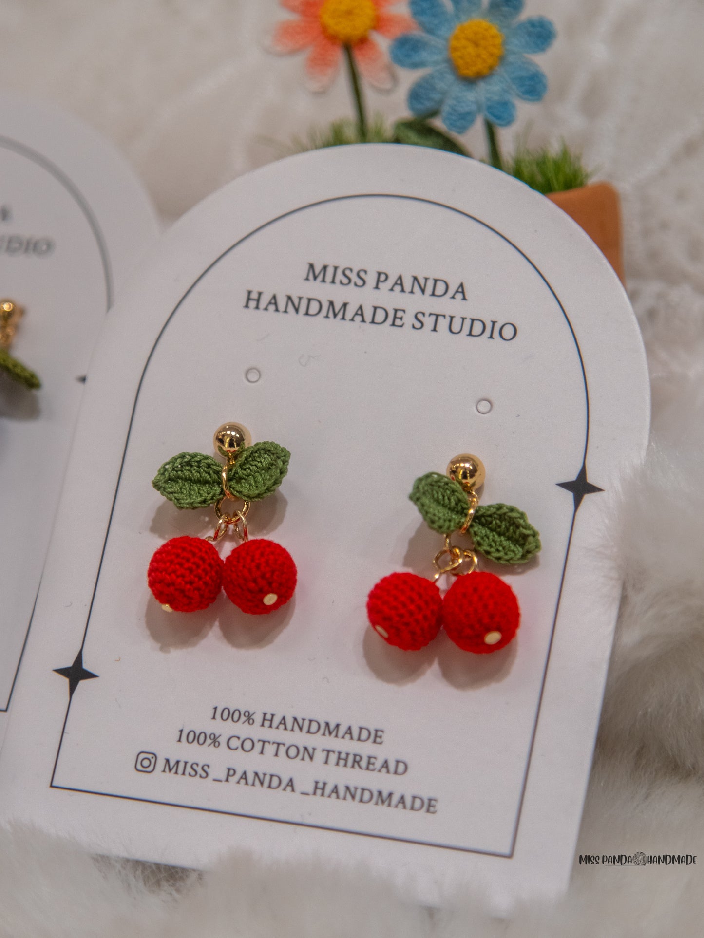 Micro Crochet Earrnigs/Cherry
