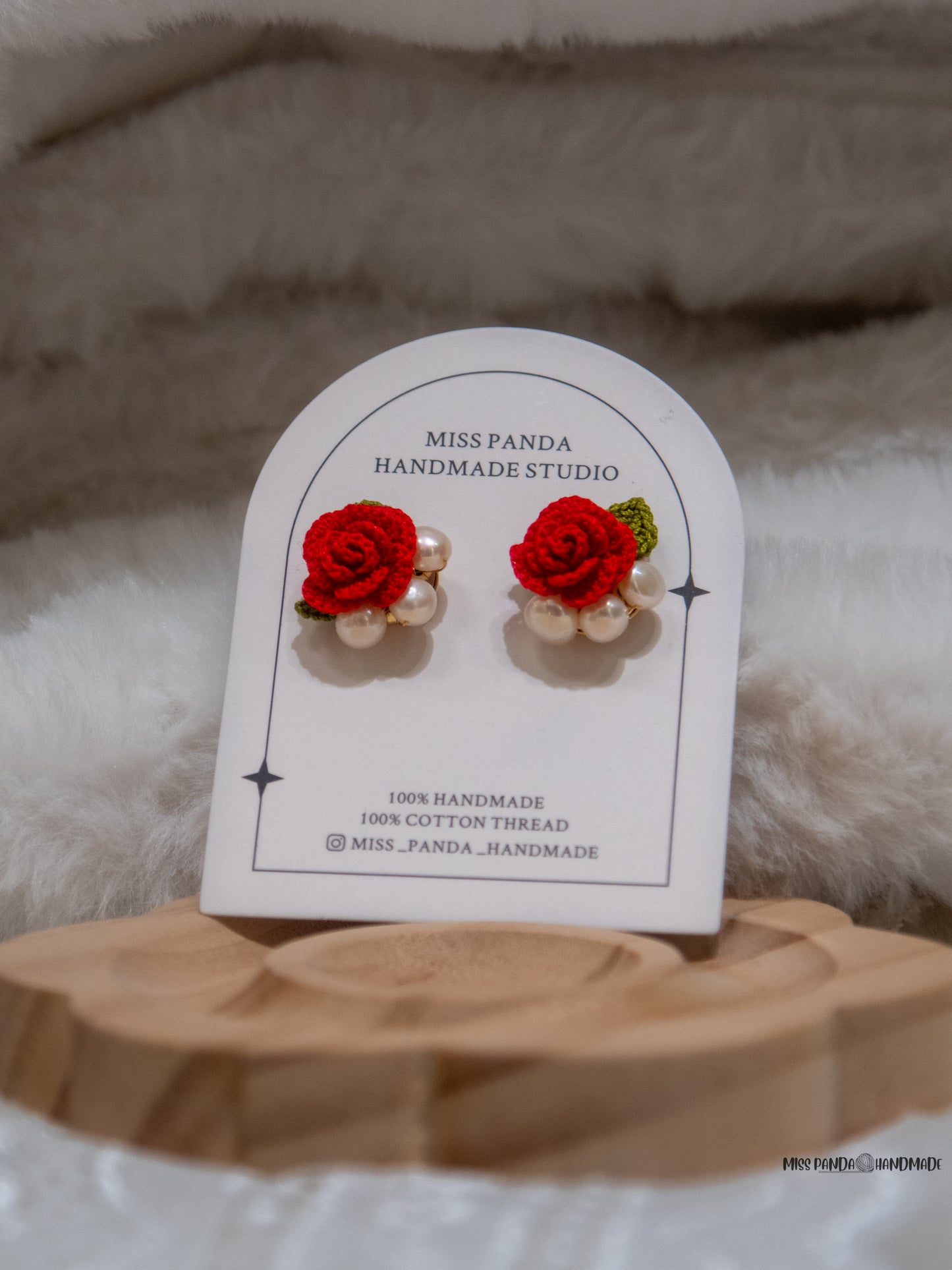 Micro Crochet Earrings/Rose & Pearl