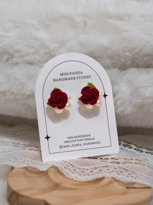 Micro Crochet Earrings/Rose & Pearl